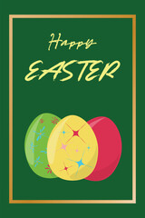 Happy Easter vertical banner poster greeting card Design for typography Colored eggs Green background Minimal style Invitation template International Celebration Design Simple template