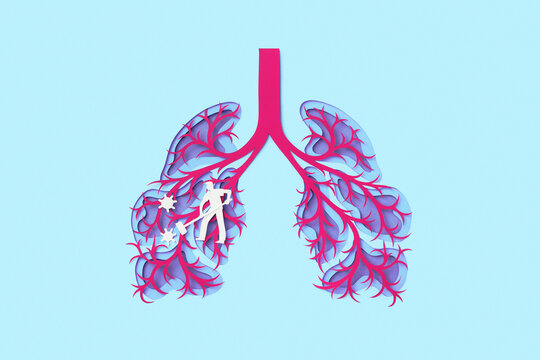 Handcrafted male figure with broom removing bacteria in human lungs