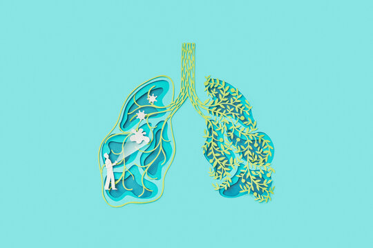 Paper man with flashlight searching virus bacteria in human lungs
