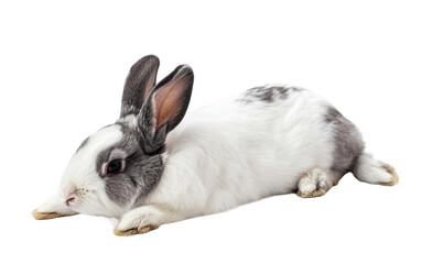 Fluid White and Gray Rabbit in a Stretching Motion Isolated on Transparent Background PNG.