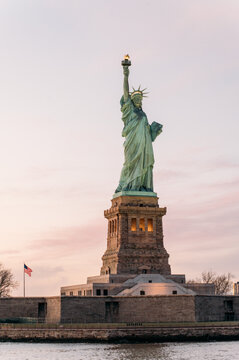 Statue of Liberty against gray sky