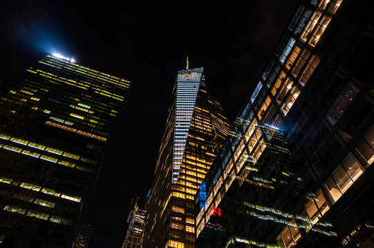 Modern skyscrapers in downtown city street