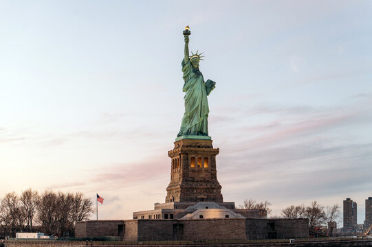 Statue of Liberty against gray sky