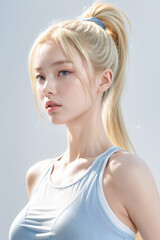 Fototapeta premium Gorgeous Young Female Sports Model - Active Woman - Beauty with Perfect Fine Features - Beautiful Smooth Hair - Model for Sportswear