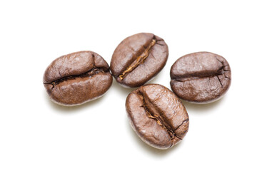 Aromatic Delight: 4K Ultra HD Image of Close-Up of Roasted Coffee Beans on White Background