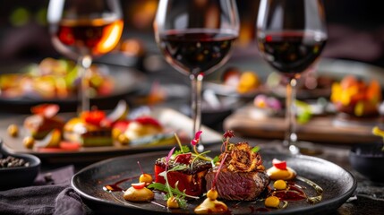 Gourmet Expressions, Dishes and Red Wine