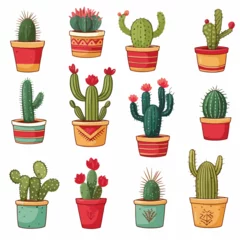 Foto auf Acrylglas Kaktus im Topf Seamless pattern with cactus doodle for decorative p