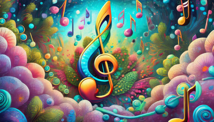 Musical Notes background with flowers