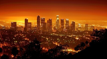 beautiful view of Los Angeles on an orange sunset - obrazy, fototapety, plakaty