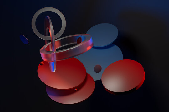 Background of a 3D red and blue objects floating in the air
