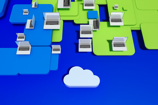 A laptops computers close to a cloud storage data information