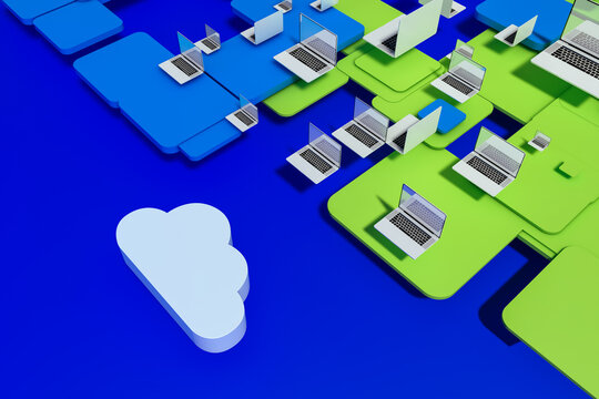 A laptops computers close to a cloud storage data information