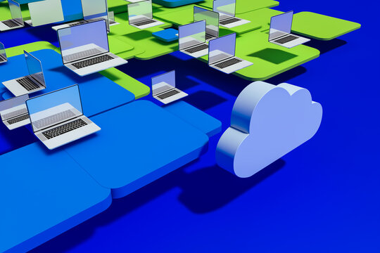 A laptops computers close to a cloud storage data information