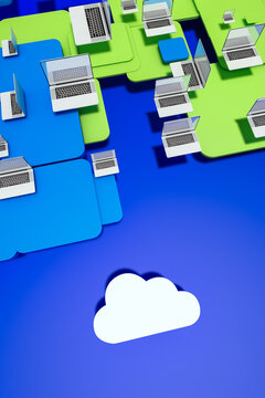 A laptops computers close to a cloud storage data information