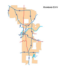 Simple city map of Kansas City, Missouri, USA - 753912376