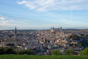 View of the medieval historic city of Toledo at sunset, in Spain