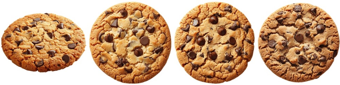 Set of chocolate chip cookies isolated on transparent background