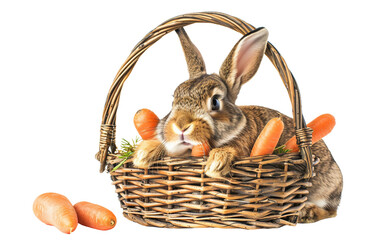 Easter Bunny Basket of Delights Isolated on Transparent Background PNG.