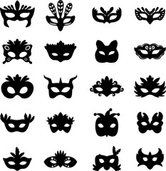 Set of differents masquarade mask silhouette vector illustration