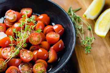 Culinary Fusion: 4K Ultra HD Image of Cherry Tomato with Olive Oil