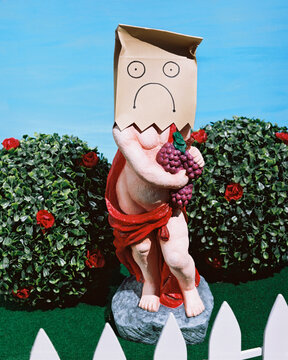Serub with sad face in garden