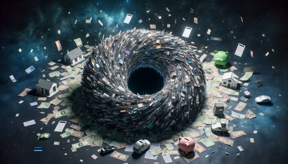 Financial Burden Represented by a Black Hole of Bills: A Powerful Metaphor for Economic Struggles