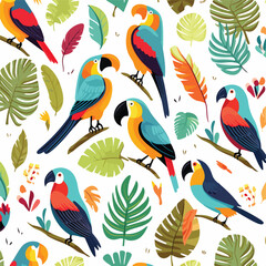 Fototapeta premium Tropical birds seamless pattern. Beautiful cartoon p