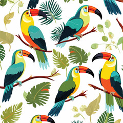 Tropical birds seamless pattern. Beautiful cartoon p