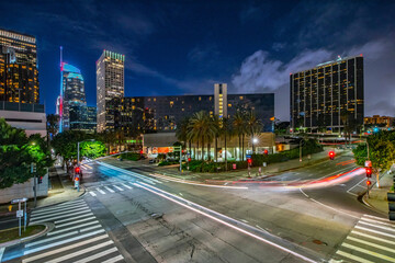 City Lights at Twilight: 4K Ultra HD Image of Downtown Los Angeles Figueroa Street Traffic After...