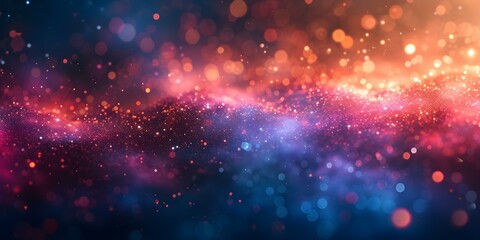 Colorful Particles and Bokeh Resembling a Nebula in Space: Abstract Background. Concept Nebula, Space, Abstract, Colorful Particles, Bokeh