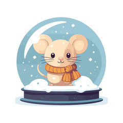 Vector illustration of snow globe with cute mouse ch