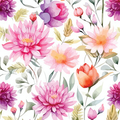 Fototapeta na wymiar Vintage watercolor seamless pattern with flowers for