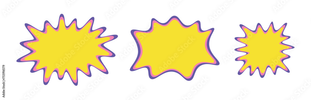 Sticker a set of hand drawn doodle blank text frames. colored text box. empty speech bubbles on transparent 