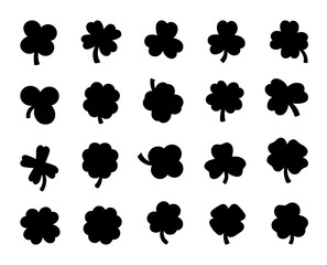Lucky clover. Silhouette Image. Traditional Irish symbol for St. Patrick s day. Hand drawn style. Vector drawing. Collection of design elements.