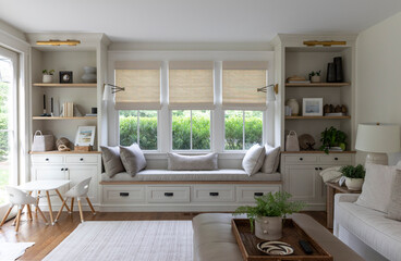 Open Concept Living room in Luxury Contemporary home window seat 