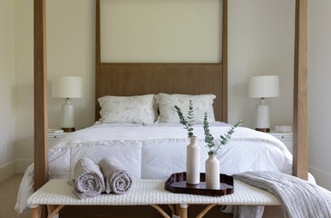 Luxury bedroom with canopy bed in Modern Home with nobody