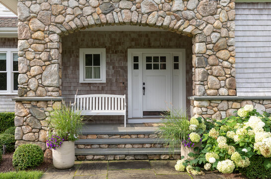 Front Door Exterior Facade Contemporary House in Summer 