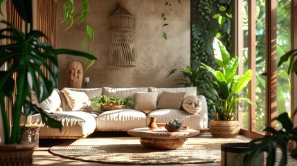 Eco Friendly Home Interior With Warmth Depth And Dimension To Any Space Creating An Inviting Atmosphere. Natural Fibers Like Wool Linen Cotton Bringing A Sense Of Sustainability Living Room Interior