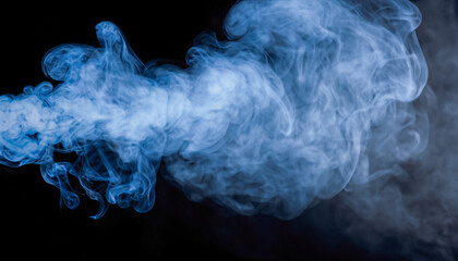 Abstract blue smoke steam moves on a black background. image of an isolated light