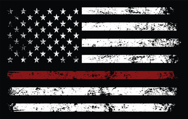 Digital illustration of the flag of the USA with a red line for firefighters