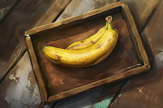 Painting of a Banana in a Wooden Box