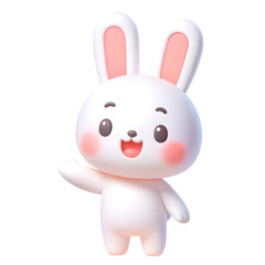 3D white rabbit say hi
