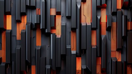 Obraz premium Illustration Of Abstract Background Design Of Black And Orange Panels Forming Geometric Pattern