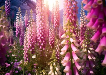Fairyland Flora: Wander through the whimsical garden graced with enchanting foxglove, where every petal whispers tales of enchantment and wonder. - obrazy, fototapety, plakaty