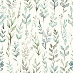 A seamless watercolor pattern featuring cool-toned foliage, bringing a breath of fresh air to any creative project.