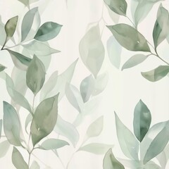 Seamless watercolor pattern featuring mint leaves in various shades of green on a light background, embodying freshness and natural beauty.