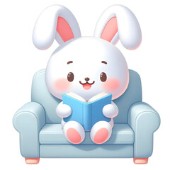 3D white rabbit read a book 
