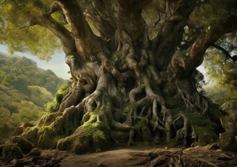 Fototapeta na wymiar Primeval Splendor: Discover the intense beauty of ancient tree giants, whose majestic presence paints a picture of primordial elegance.