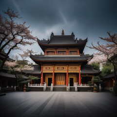 Chinese temple without people. Generative AI