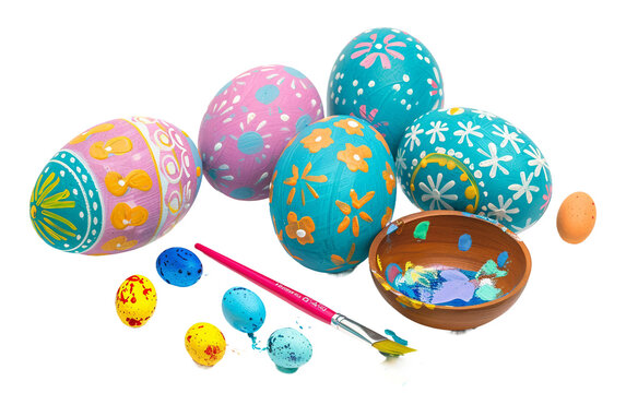 Delightful Easter Egg Painting Set Isolated on Transparent Background PNG.